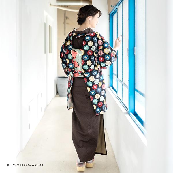 ロング丈 割烹着「編み物風」日本製 オシャレ かわいい 綿割烹着 ロング割烹着 着物割烹着 エプロン プレゼント最適品 【送料無料】【メール便不可】