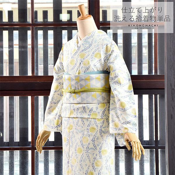 洗える着物 袷 小紋 単品「白地 菊入り藤立涌 OBD-11」お仕立て 洗える着物 袷 小紋 単品「白地 菊入り藤立涌 OBD-11」お仕立て
