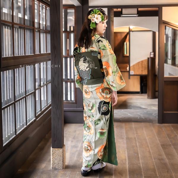 KIMONOMACHI 洗える着物 セット 袷 「着物 ポピー ベージュ+京 KIMONOMACHI 洗える着物 セット 袷 「着物 ポピー ベージュ+京