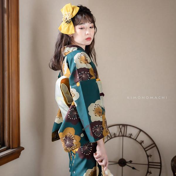 KIMONOMACHI 洗える着物 セット 袷「袷着物:梅 青緑+京袋帯 KIMONOMACHI 洗える着物 セット 袷「袷着物:梅 青緑+京袋帯