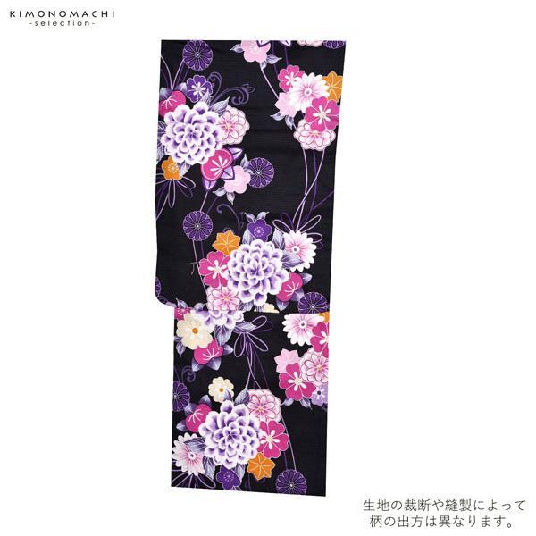 Prices down2）浴衣 レディース 単品 「黒地に花」 フリーサイズ