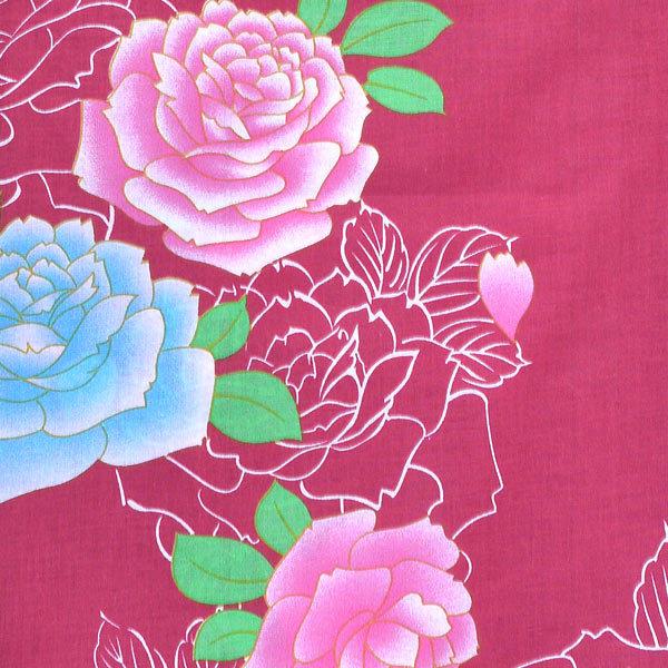 Prices down2）浴衣 レディース 単品 「風香 赤 ピンク、水色の薔薇