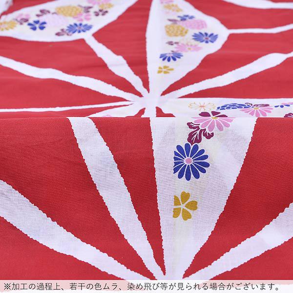 浴衣 レディース 単品 「赤色 麻の葉にお花と猫」 F TL LW フリーサイズ トールサイズ 大きいサイズ yukata 【メール便不可】