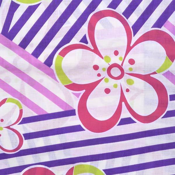 浴衣 レディース 単品 「Ma-ni　ピンク　ストライプに花」  10代 20代 30代 40代 フリーサイズ yukata 【メール便不可】