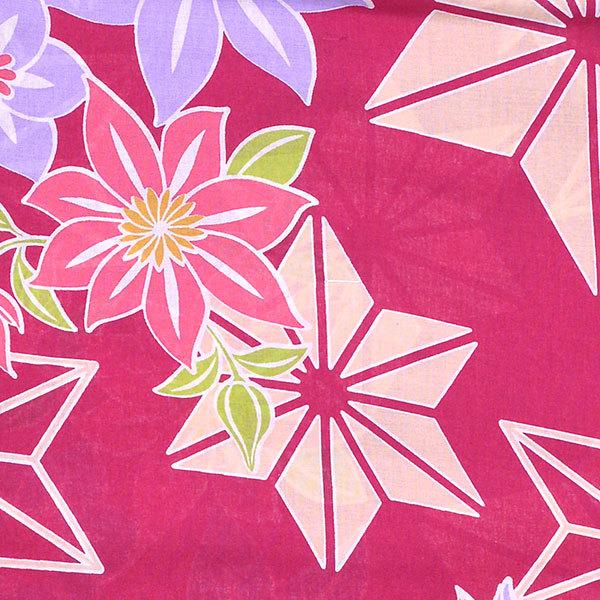 浴衣 レディース 単品 「CANOA　赤紫　麻の葉と花」  10代 20代 30代 40代  10代 20代 30代 40代 フリーサイズ yukata 【メール便不可】