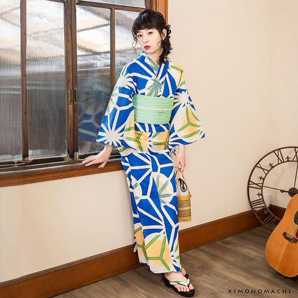 麻の葉模様の浴衣　水色 麻の葉模様の浴衣水色