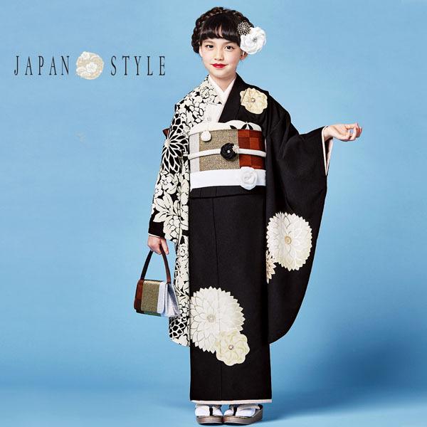 七五三 着物 7歳 フルセット 購入 ブランド 四つ身着物japan Style ジャパンスタイル 黒地 片身替わり 八重菊 女の子 7才 女児用 送料無料 京都きもの町 通販 Yahoo ショッピング