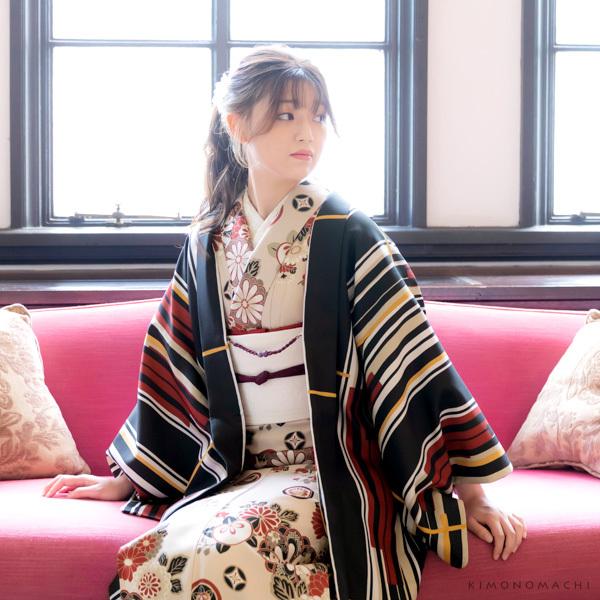 羽織 単品 KIMONOMACHI オリジナル 「ラインカラー 黄色×薄香」 ポリエステル 洗える羽織 きもの福袋から飛び出したオリジナル羽織 京都きもの町オリジナル カジュアル着物 【メール便不可】