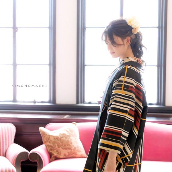 羽織 単品 KIMONOMACHI オリジナル 「ラインカラー 黄色×薄香」 ポリエステル 洗える羽織 きもの福袋から飛び出したオリジナル羽織 京都きもの町オリジナル カジュアル着物 【メール便不可】