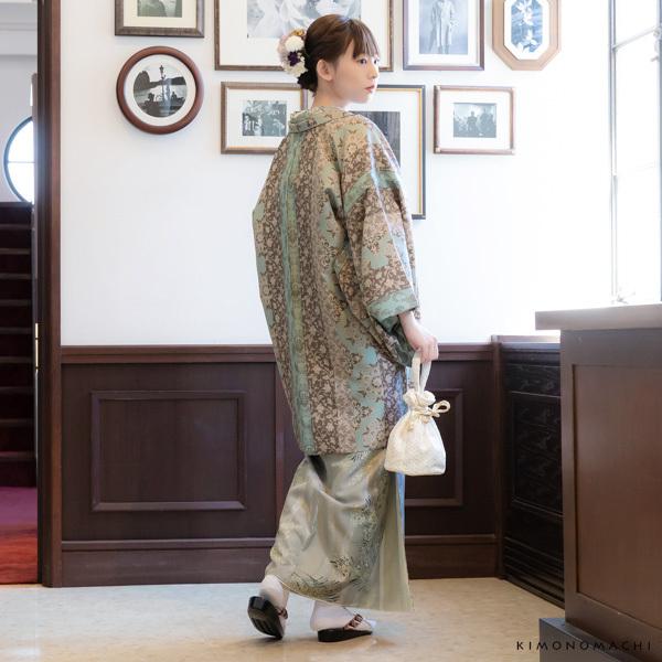 羽織 単品 KIMONOMACHI オリジナル 「縞更紗 水色」 ポリエステル 洗える羽織 きもの福袋から飛び出したオリジナル羽織 京都きもの町オリジナル カジュアル着物 【メール便不可】