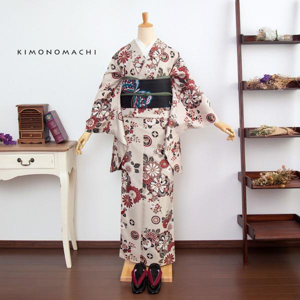 KIMONOMACHI 二尺袖着物 単品 「花紋散らし 灰梅」 KIMONOMACHI