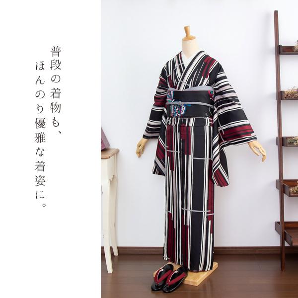 KIMONOMACHI 二尺袖着物 単品「ラインカラー 灰色×赤」オリジナル お
