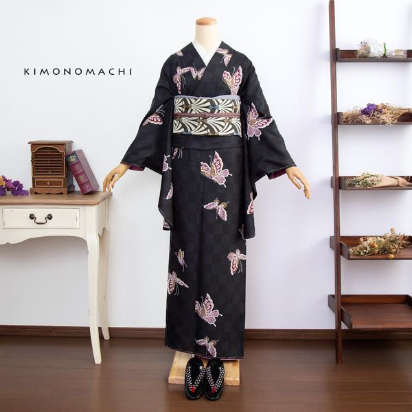 KIMONOMACHI 二尺袖着物 単品 「飛び蝶 黒市松」 KIMONOMACHI KIMONOMACHI 二尺袖着物 単品 「飛び蝶 黒市松」 KIMONOMACHI
