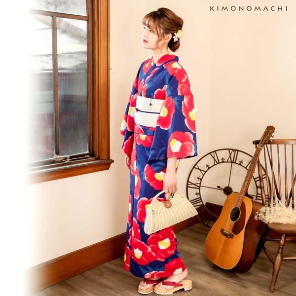 KIMONOMACHI 浴衣 レディース セット 2点 (浴衣＋帯) 「ネイビー