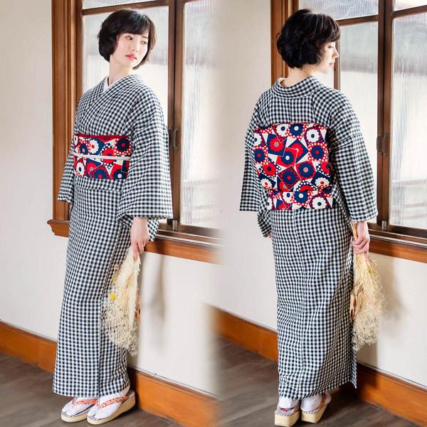 KIMONOMACHI 洗える着物 木綿着物と木綿名古屋帯の2点セット