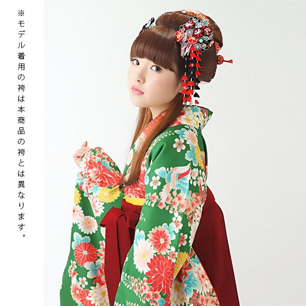 【中古品】卒業式袴セット 「二尺袖:緑 菊と藤の花+袴:エンジ×矢絣」 貸衣装処分 レンタル処分品 二尺袖 袴 卒業式、謝恩会に 【メール便不可】