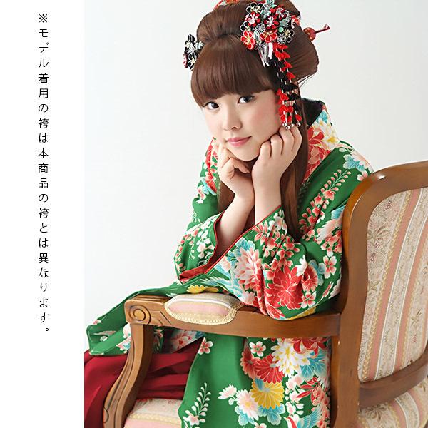 【中古品】卒業式袴セット 「二尺袖:緑 菊と藤の花+袴:エンジ×矢絣」 貸衣装処分 レンタル処分品 二尺袖 袴 卒業式、謝恩会に 【メール便不可】