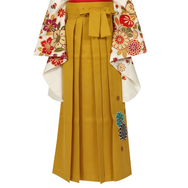 【中古品】卒業式袴セット 「二尺袖:格子水玉+袴:金茶×菊 刺繍」 貸衣装処分 レンタル処分品 二尺袖 袴 卒業式、謝恩会に 【メール便不可】