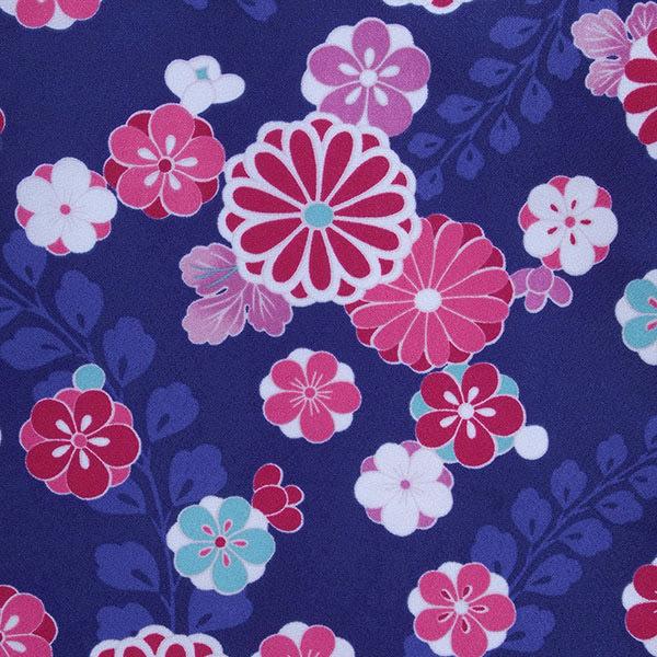 【中古品】卒業式袴セット 「二尺袖:紺 藤に菊梅+袴:ローズピンク×刺繍」 貸衣装処分 レンタル処分品 二尺袖 袴 卒業式、謝恩会に 【メール便不可】