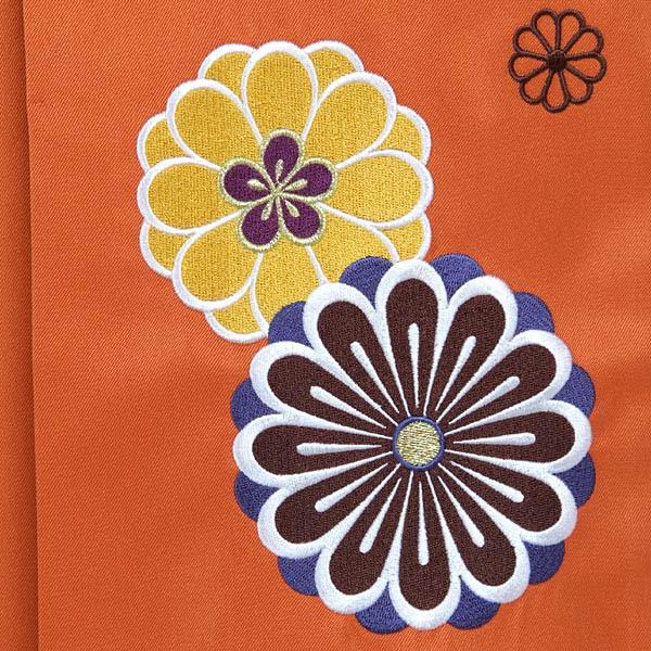 【中古品】卒業式袴セット 「二尺袖:パステル格子水玉+袴:橙×菊 刺繍」 貸衣装処分 レンタル処分品 二尺袖 袴 卒業式、謝恩会に 【メール便不可】