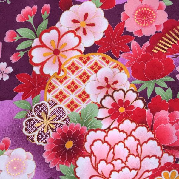【中古品】卒業式袴セット 「二尺袖:紫 雪輪花くす玉+袴:ライトグリーン×刺繍」 貸衣装処分 レンタル処分品 二尺袖 袴 卒業式、謝恩会に 【メール便不可】