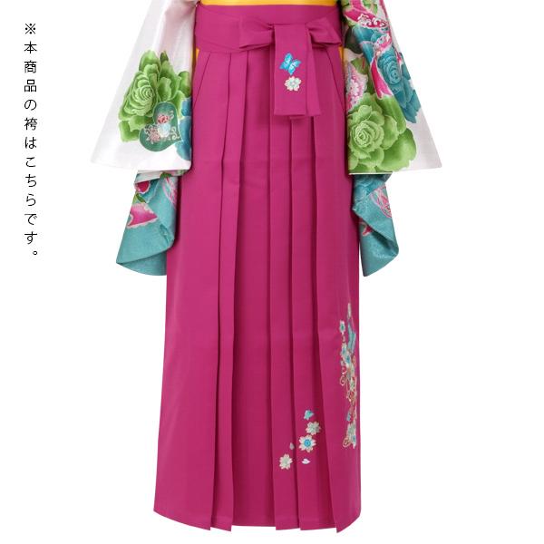 【中古品】卒業式袴セット 「二尺袖:水色 縞に梅文様+袴:ラズベリーピンク×蝶 刺繍」 貸衣装処分 レンタル処分品 二尺袖 袴 卒業式、謝恩会に 【メール便不可】
