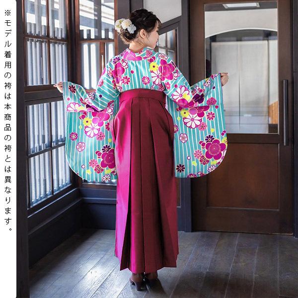【中古品】卒業式袴セット 「二尺袖:水色 縞に梅文様+袴:ラズベリーピンク×蝶 刺繍」 貸衣装処分 レンタル処分品 二尺袖 袴 卒業式、謝恩会に 【メール便不可】