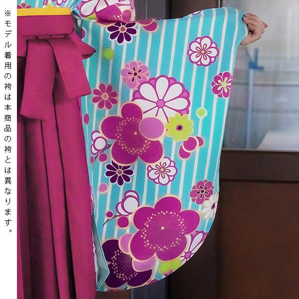 【中古品】卒業式袴セット 「二尺袖:水色 縞に梅文様+袴:ラズベリーピンク×蝶 刺繍」 貸衣装処分 レンタル処分品 二尺袖 袴 卒業式、謝恩会に 【メール便不可】