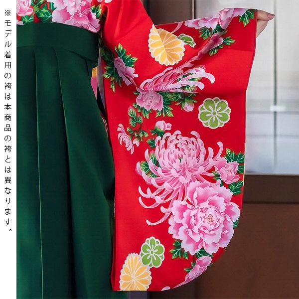 【中古品】卒業式袴セット 「二尺袖:赤 菊牡丹+袴:ライトグリーン×刺繍」 貸衣装処分 レンタル処分品 二尺袖 袴 卒業式、謝恩会に 【メール便不可】