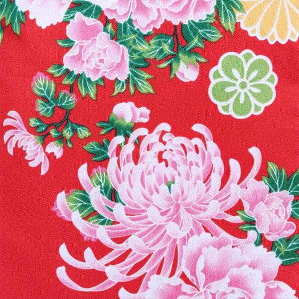 【中古品】卒業式袴セット 「二尺袖:赤 菊牡丹+袴:ライトグリーン×刺繍」 貸衣装処分 レンタル処分品 二尺袖 袴 卒業式、謝恩会に 【メール便不可】