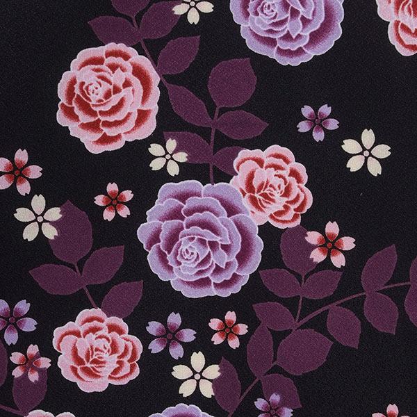 【中古品】卒業式袴セット 「二尺袖:黒 薔薇+袴:エンジ×矢絣」 貸衣装処分 レンタル処分品 二尺袖 袴 卒業式、謝恩会に 【メール便不可】