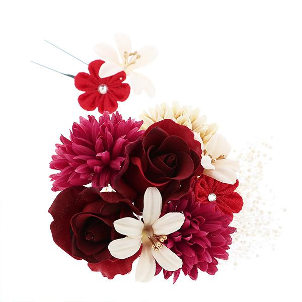 髪飾り 成人式 花髪飾り コーム Uピン 2点セット「ローズとリリー