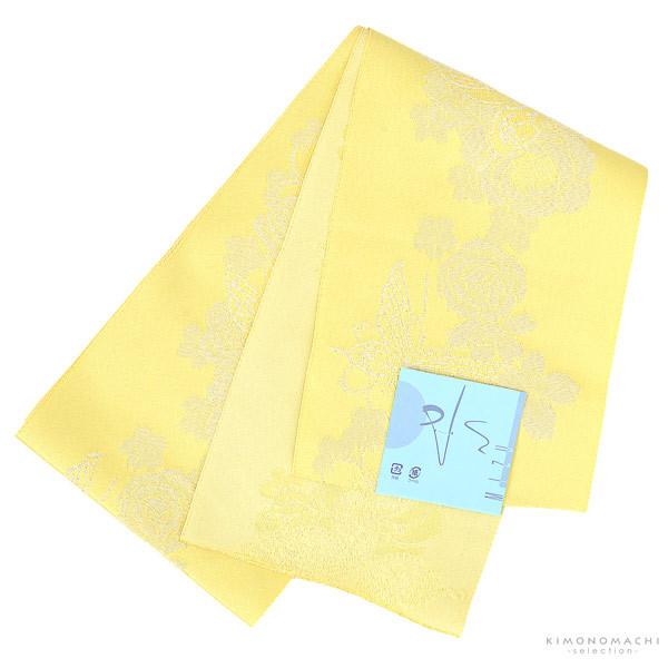 浴衣 帯 半幅帯 「レモンイエロー 蝶・バラ・桜」 大人 レディース