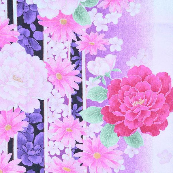 袷着物 単品「紫ぼかし 牡丹とマーガレット」フリーサイズ 着物 小紋