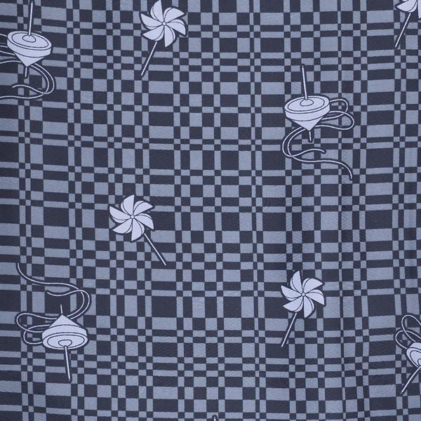 Prices down）袷着物 単品「黒x灰色 幾何学にかざぐるまと駒