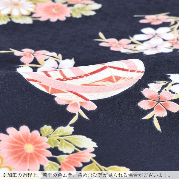 袷着物 単品 「黒 手鞠に菊、桔梗、撫子」 フリーサイズ 着物 小紋 