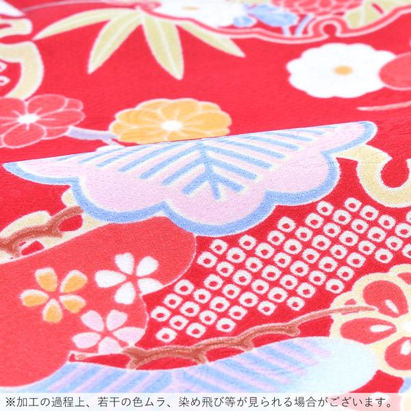 Prices down）袷着物 単品「赤 雪輪に松竹梅と菊」フリーサイズ 着物
