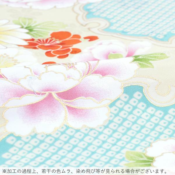 袷着物 単品「クリーム 牡丹・菊・桜・雪輪」フリーサイズ 着物 小紋