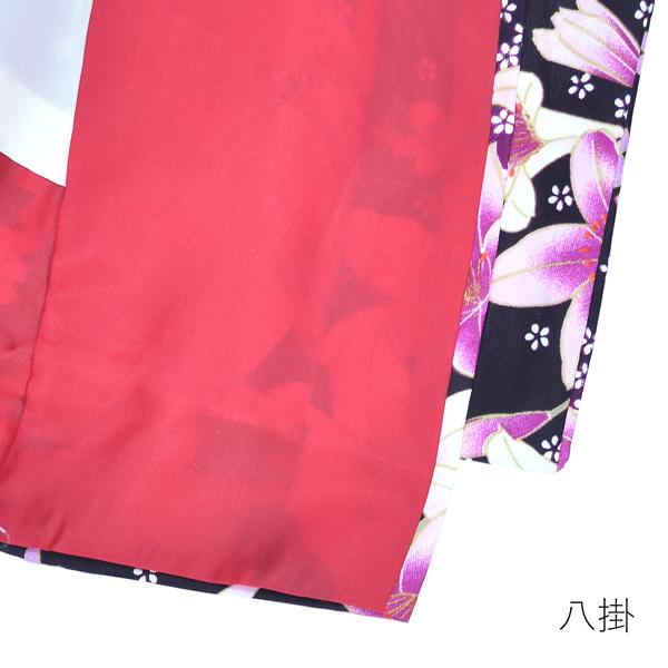 Prices down2）袷着物 単品「黒 ピンクの百合と小白桜」フリーサイズ