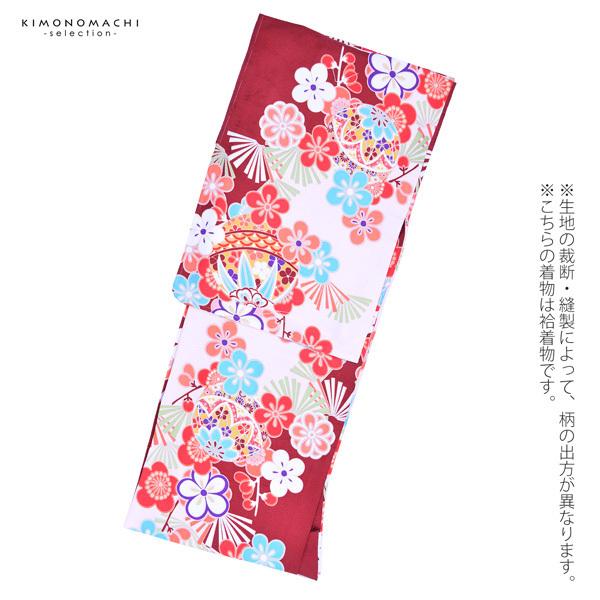 袷着物 単品「深緋色×ピンク 鞠や梅」フリーサイズ 着物 小紋