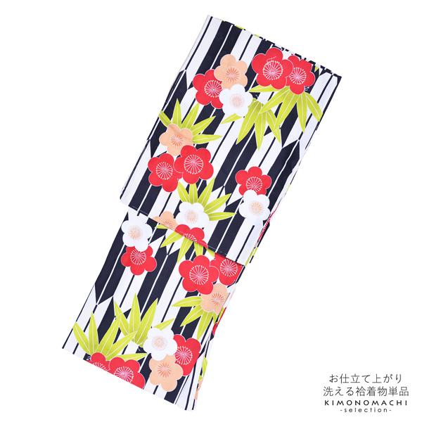 袷着物 単品「黒矢羽根 梅・笹」フリーサイズ 着物 小紋 洗える着物 お仕立て上がり 普段着きもの カジュアル着物 レディース ポリエステル 【メール便不可】ss2512kck25 袷着物 単品「黒矢羽根 梅・笹」フリーサイズ 着物 小紋 洗える着物 お