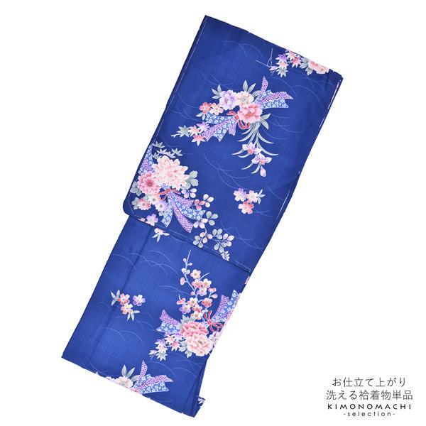 【Prices down】袷着物 単品「紺 菊・桜・熨斗」フリーサイズ 着物 小紋 洗える着物 お仕立て上がり 普段着きもの カジュアル着物 レディース ポリエステル 【メール便不可】ss2512kck15 袷着物 単品「紺 菊・桜・熨斗」フリーサイズ 着物 小紋 洗える着物 お