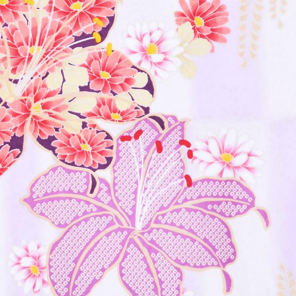 袷着物 単品「藤色×クリーム 百合」フリーサイズ 着物 小紋 洗える着物