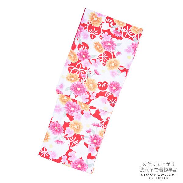 【Prices down】袷着物 単品「赤×白 橘と花々」フリーサイズ 着物 小紋 洗える着物 お仕立て上がり 普段着きもの カジュアル着物 レディース ポリエステル 【メール便不可】ss2512kck15 袷着物 単品「赤×白 橘と花々」フリーサイズ 着物 小紋 洗える着物 お