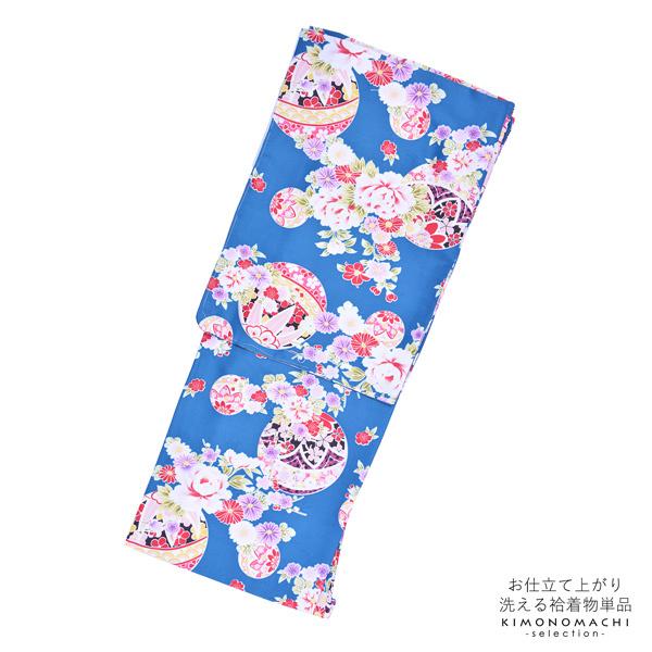 レディース 綿紬◇小菊柄 藍染縦縞グラデーション 夏物 小紋 美品