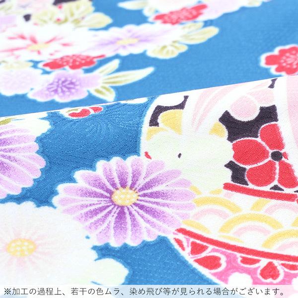 Prices down3）袷着物 単品「青 鞠・小菊・梅」フリーサイズ