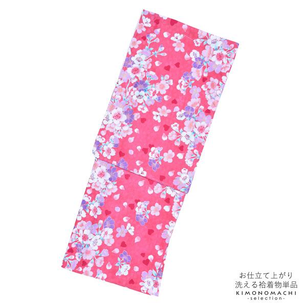 袷着物 単品「ピンク 桜・ハート」フリーサイズ 着物 小紋 洗える着物