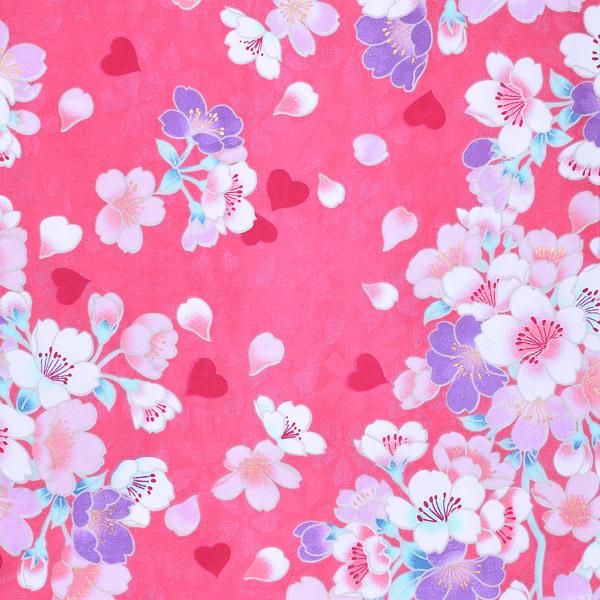 袷着物 単品「ピンク 桜・ハート」フリーサイズ 着物 小紋 洗える着物