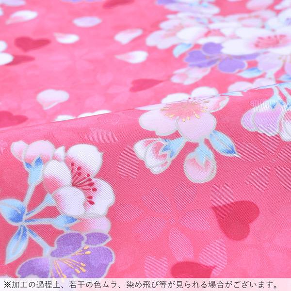 袷着物 単品「ピンク 桜・ハート」フリーサイズ 着物 小紋 洗える着物