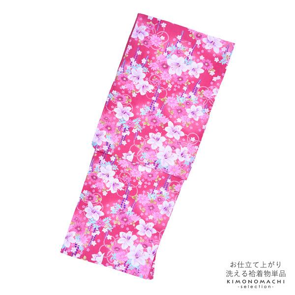 小紋　フルセット　洗える着物　ポリ　袷　トールサイズ　花柄　桜　F7 袷着物 単品 「ピンク 百合・藤・小桜」 フリーサイズ 着物 小紋
